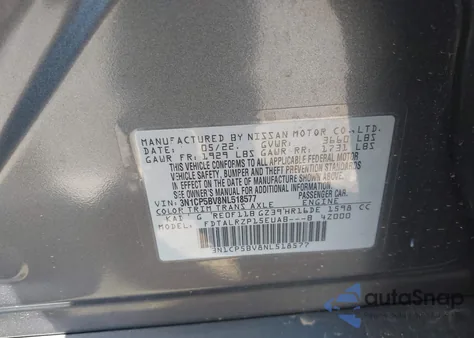 2022 Nissan Kicks S Xtronic Cvt from USA, damaged, VIN 3N1CP5BV8NL518577